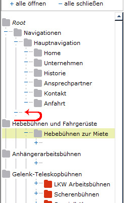Umbruch und der Backend Navigation