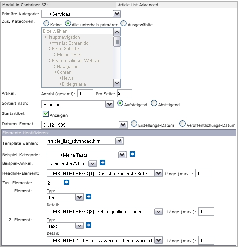 Konfiguration des Templates