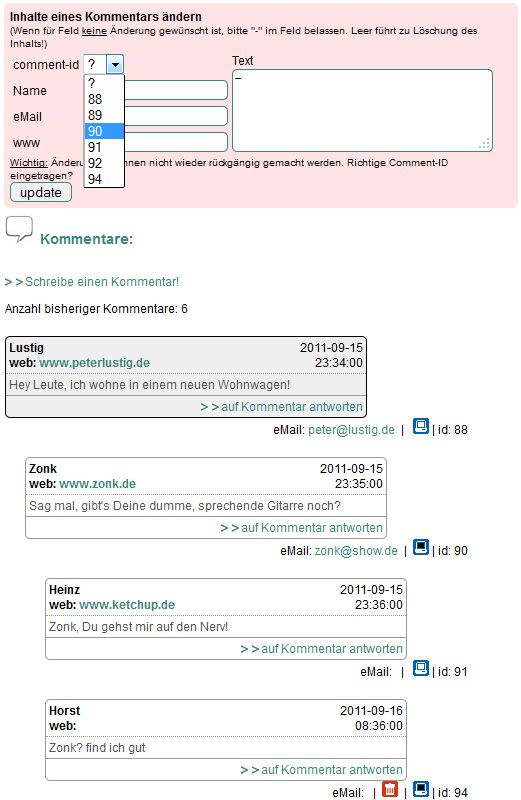 Admin-Ansicht im Backend