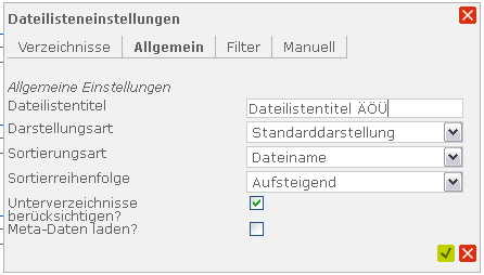 Dateilistentitel mit Umlauten